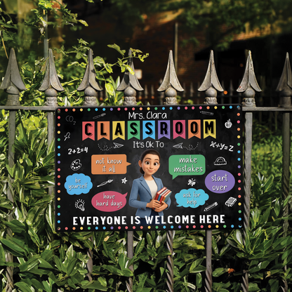 Personalized "It's Okay To Make Mistakes" metal sign for teachers, a thoughtful teacher appreciation gift.