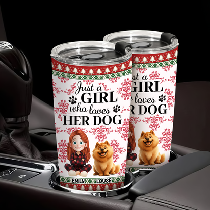 Just a Girl Who Loves Dogs personalized tumbler. Custom dog lover gift with name.