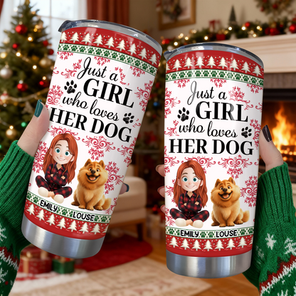 Just a Girl Who Loves Dogs personalized tumbler. Custom dog lover gift with name.