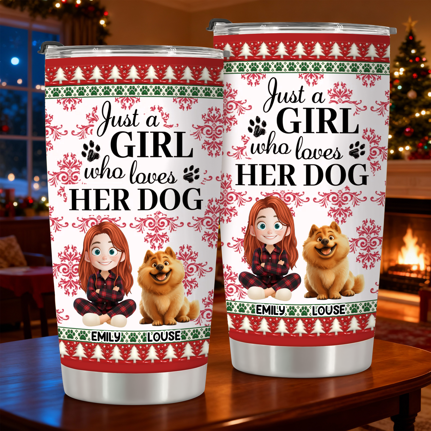 Just a Girl Who Loves Dogs personalized tumbler. Custom dog lover gift with name.