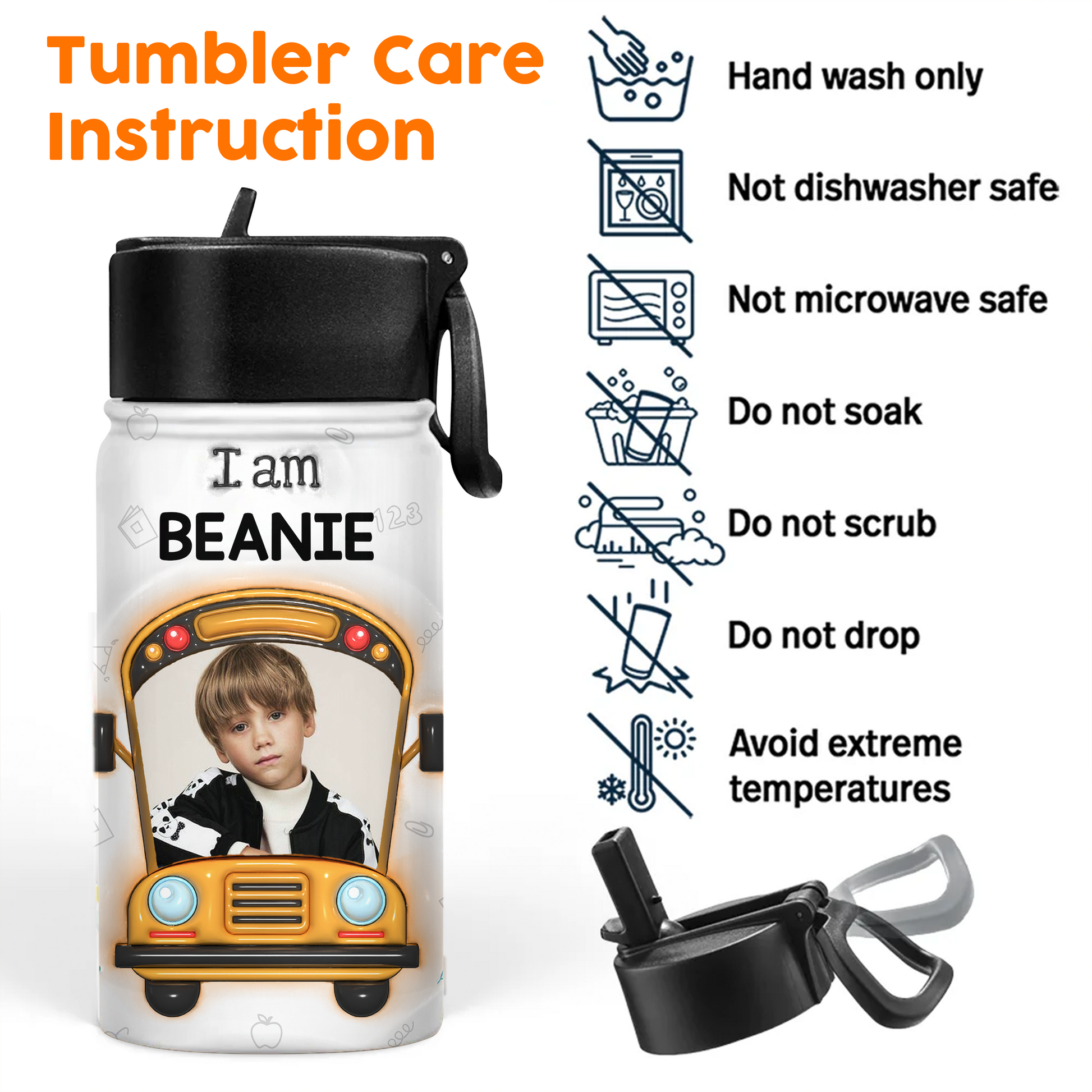 Kind Smart Loved Back to School Water Bottle - 12 oz stainless steel bottle with straw lid.