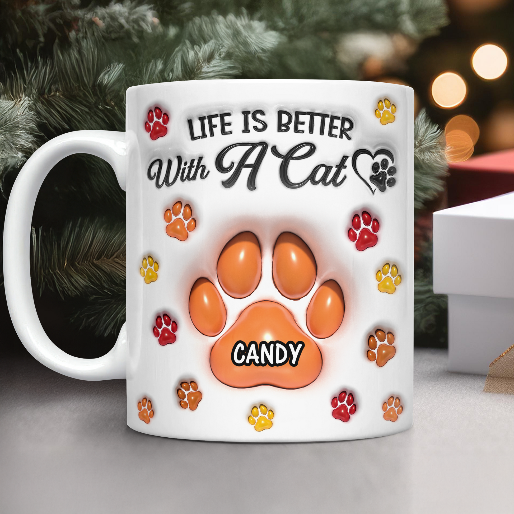 Personalized "Life is Better With You" pet lover mug with a cute 3D dog design.