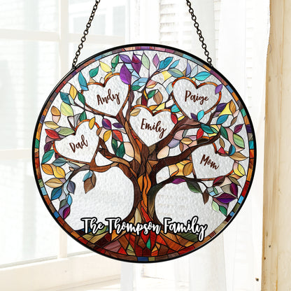 Personalized life tree photo suncatcher stained glass window hanging with custom picture.