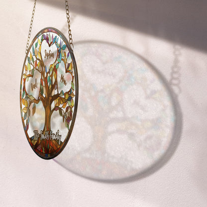 Personalized life tree photo suncatcher stained glass window hanging with custom picture.