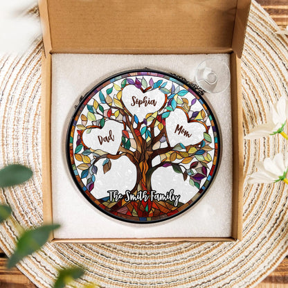 Personalized life tree photo suncatcher stained glass window hanging with custom picture.