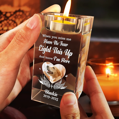 Personalized crystal candle holder, "Light This Up" design, perfect for adding a custom touch to any space.