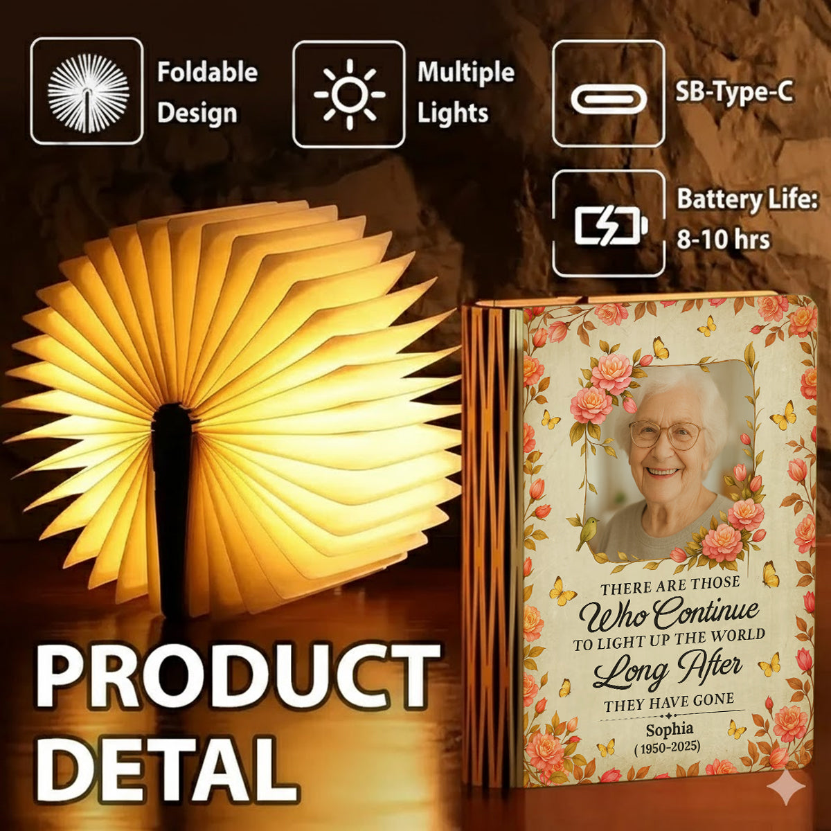 Personalized Book Lamp: A custom-engraved wooden book that lights up, perfect for gifting and home decor.