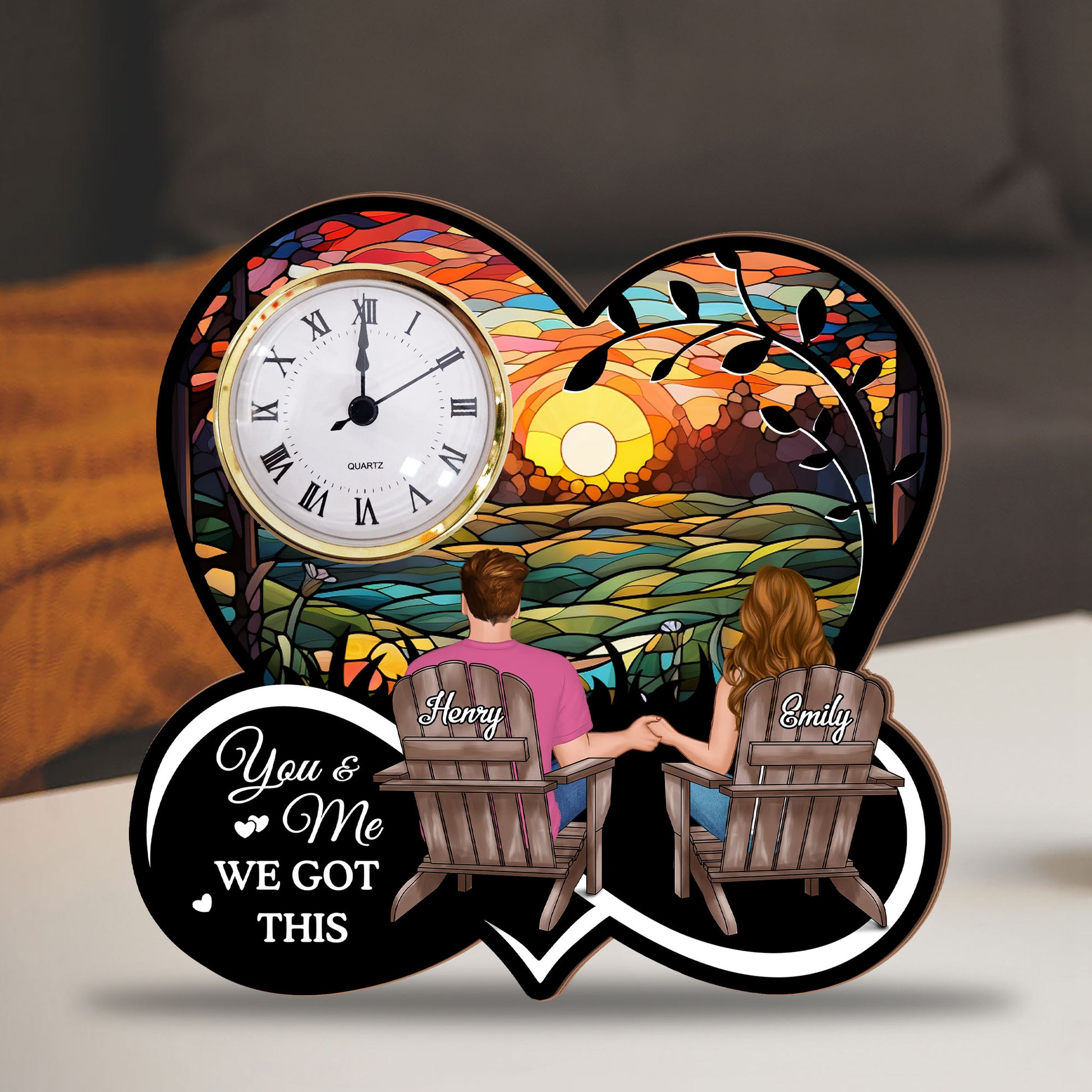 Personalized "Love That Grows With Time" desk clock plaque, a unique engraved gift.