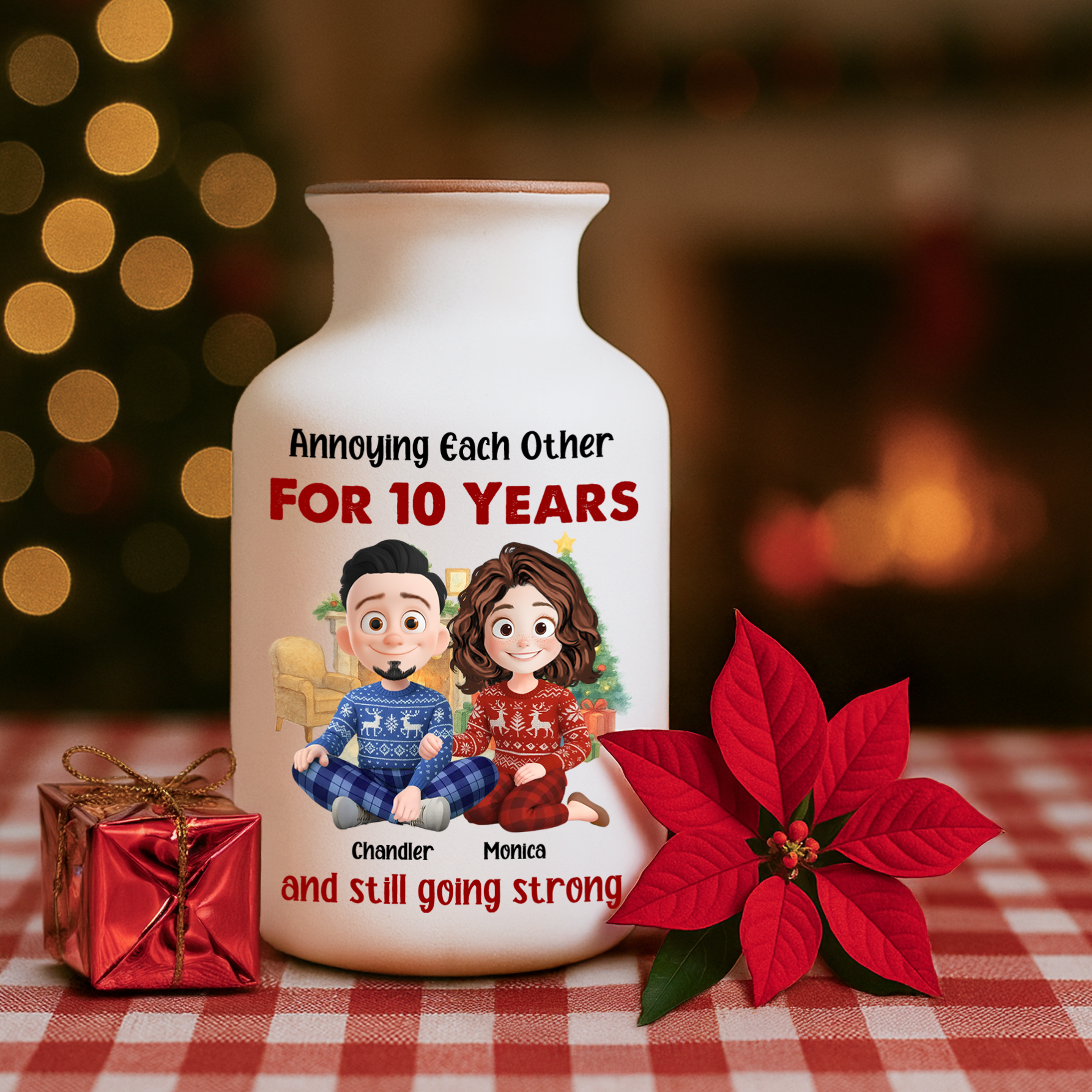 Personalized "Love You Forever" ceramic flower vase, elegant white minimalist design.