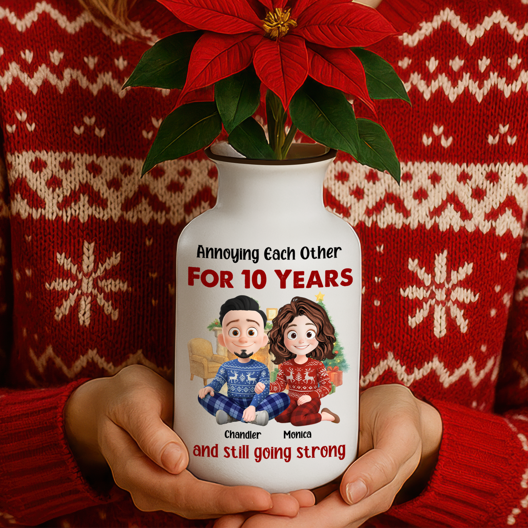 Personalized "Love You Forever" ceramic flower vase, elegant white minimalist design.