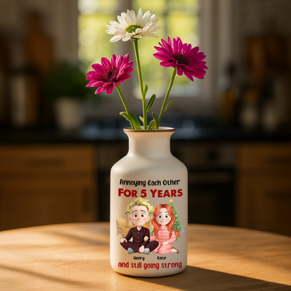 Personalized "Love You Forever" ceramic flower vase, elegant white minimalist design.