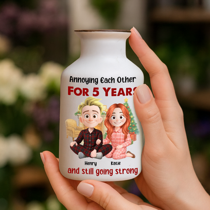 Personalized "Love You Forever" ceramic flower vase, elegant white minimalist design.