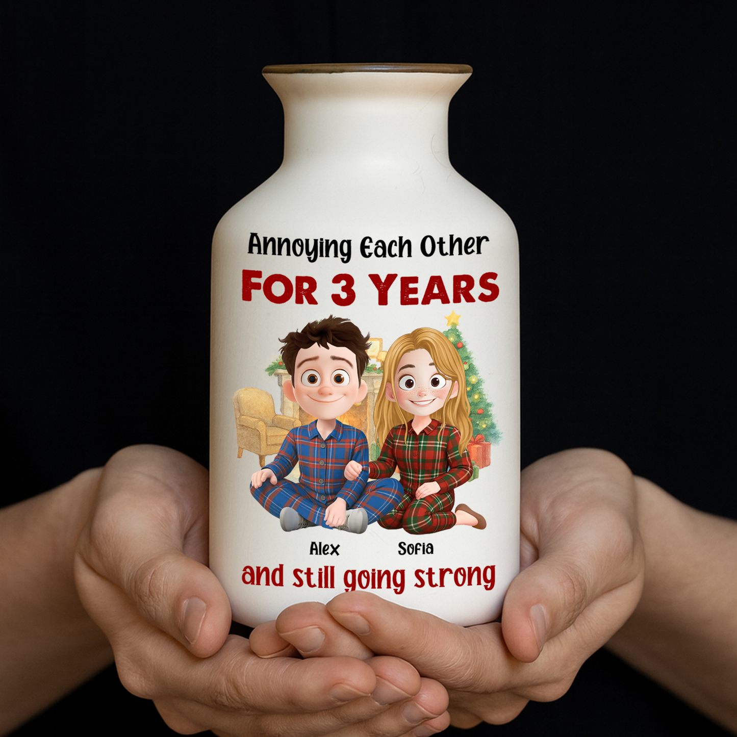 Personalized "Love You Forever" ceramic flower vase, elegant white minimalist design.