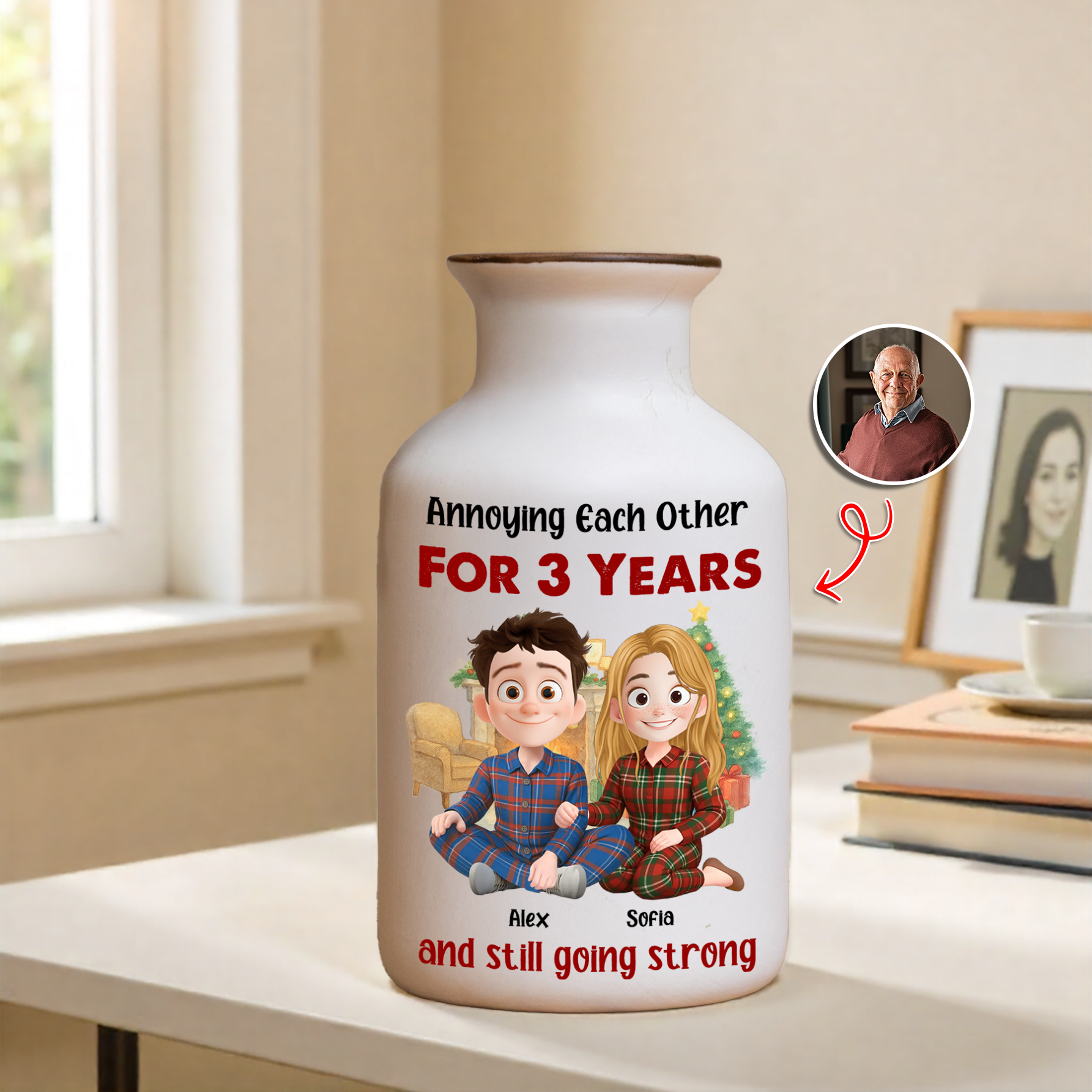 Personalized "Love You Forever" ceramic flower vase, elegant white minimalist design.