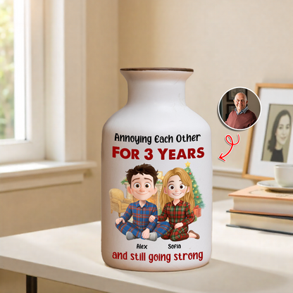 Personalized "Love You Forever" ceramic flower vase, elegant white minimalist design.