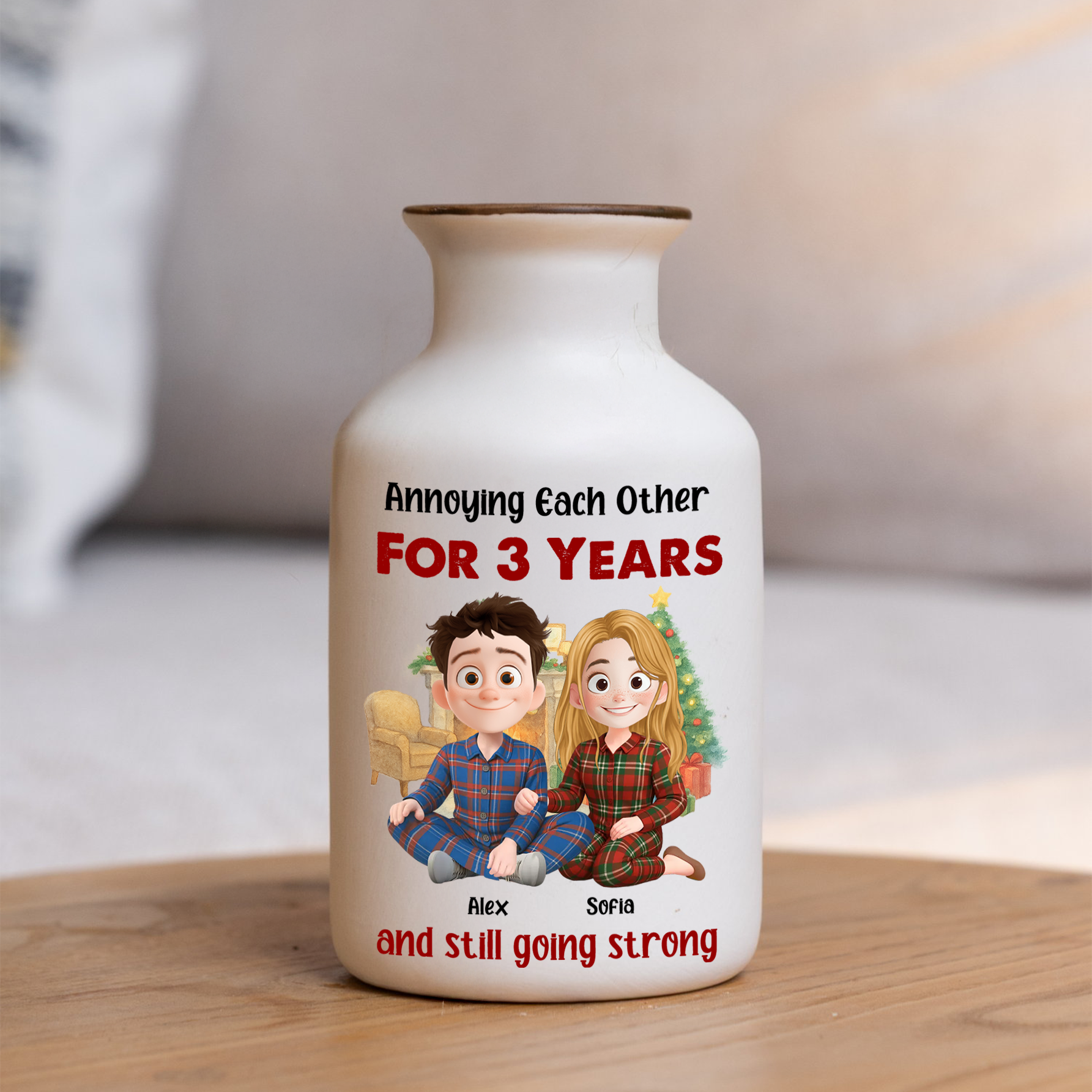 Personalized "Love You Forever" ceramic flower vase, elegant white minimalist design.