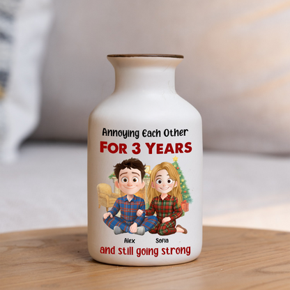 Personalized "Love You Forever" ceramic flower vase, elegant white minimalist design.