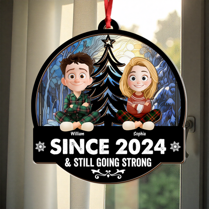 Love You Forever personalized suncatcher window ornament with custom names and heart design.