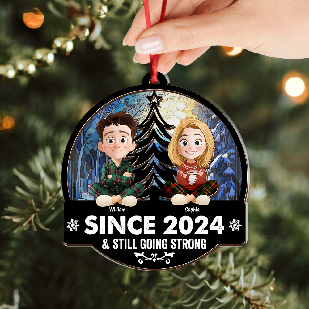 Love You Forever personalized suncatcher window ornament with custom names and heart design.