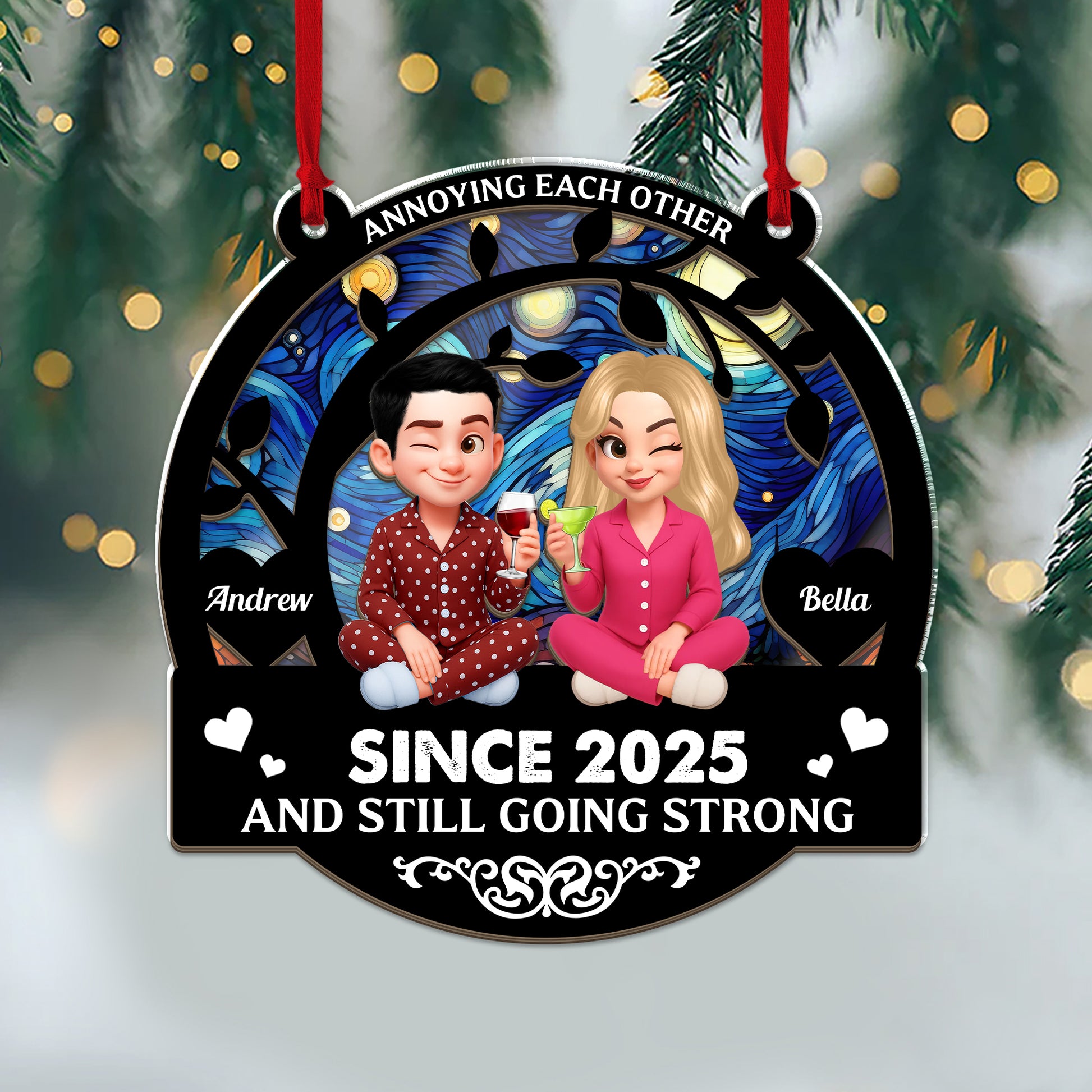 Love You Forever Personalized Suncatcher - Custom window hanging ornament with names.