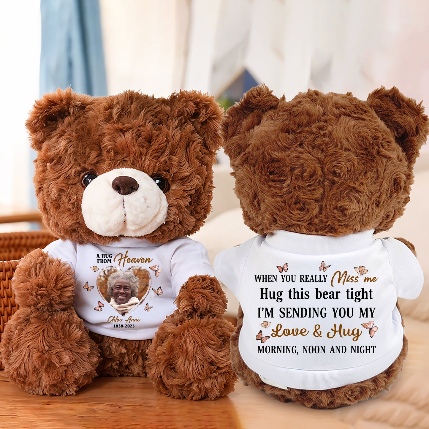 Personalized "Love You Morning Noon & Night" memorial teddy bear plush.