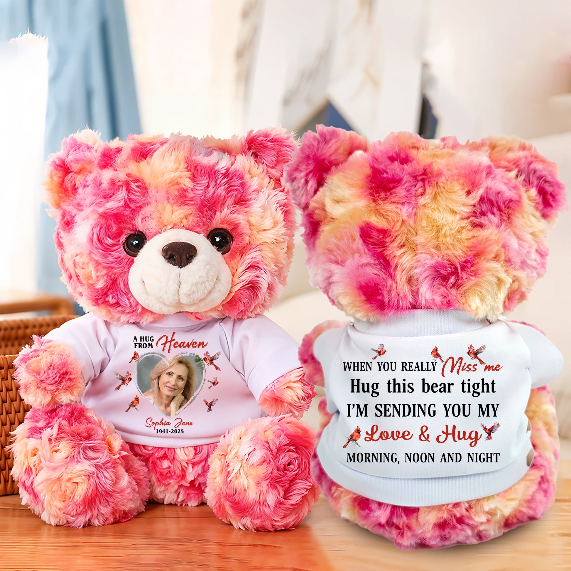 Personalized "Love You Morning Noon & Night" memorial teddy bear plush.