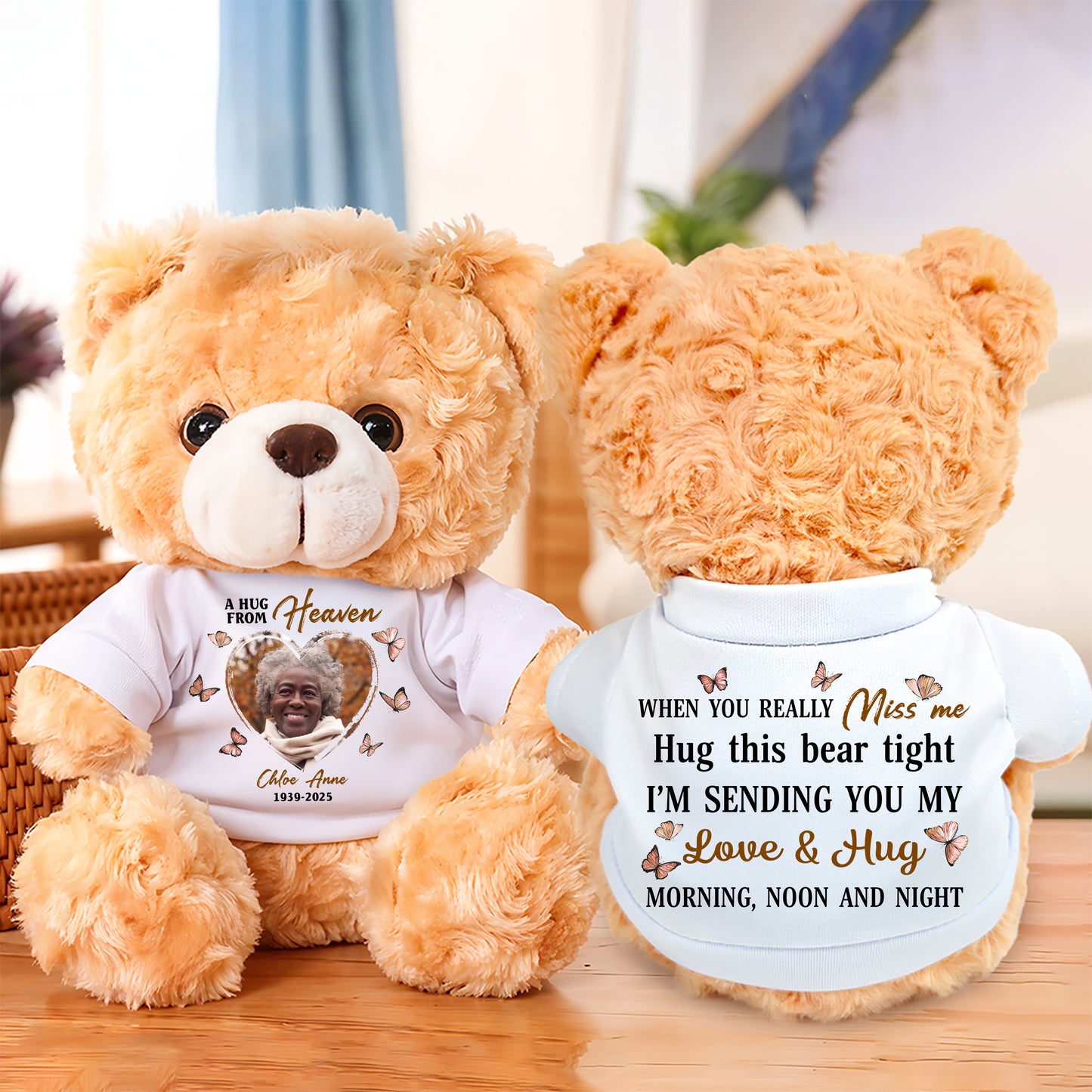 Personalized "Love You Morning Noon & Night" memorial teddy bear plush.