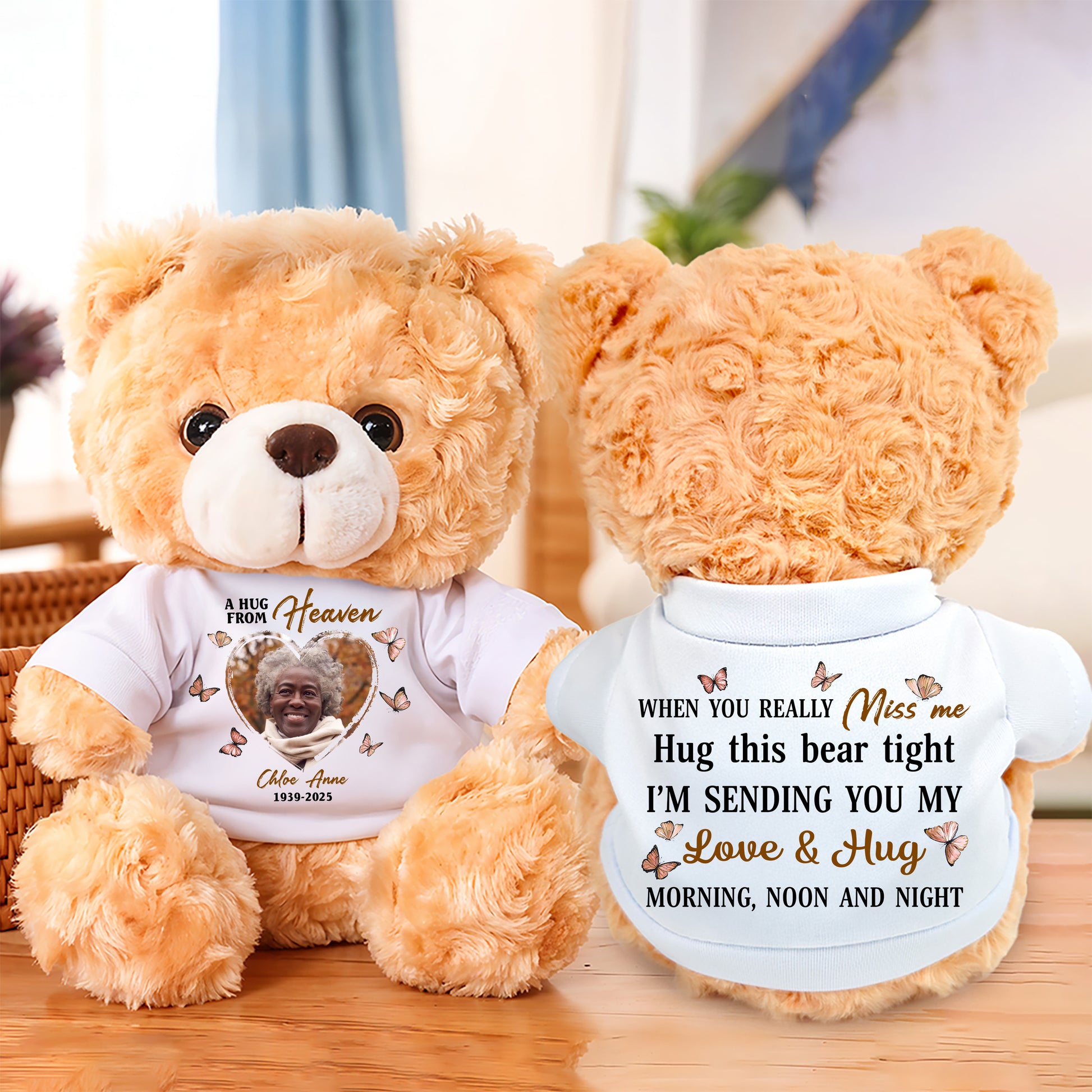 Personalized "Love You Morning Noon & Night" memorial teddy bear plush.