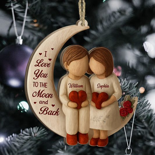 Personalized "Love You to the Moon and Back" Christmas ornament, acrylic holiday decoration.
