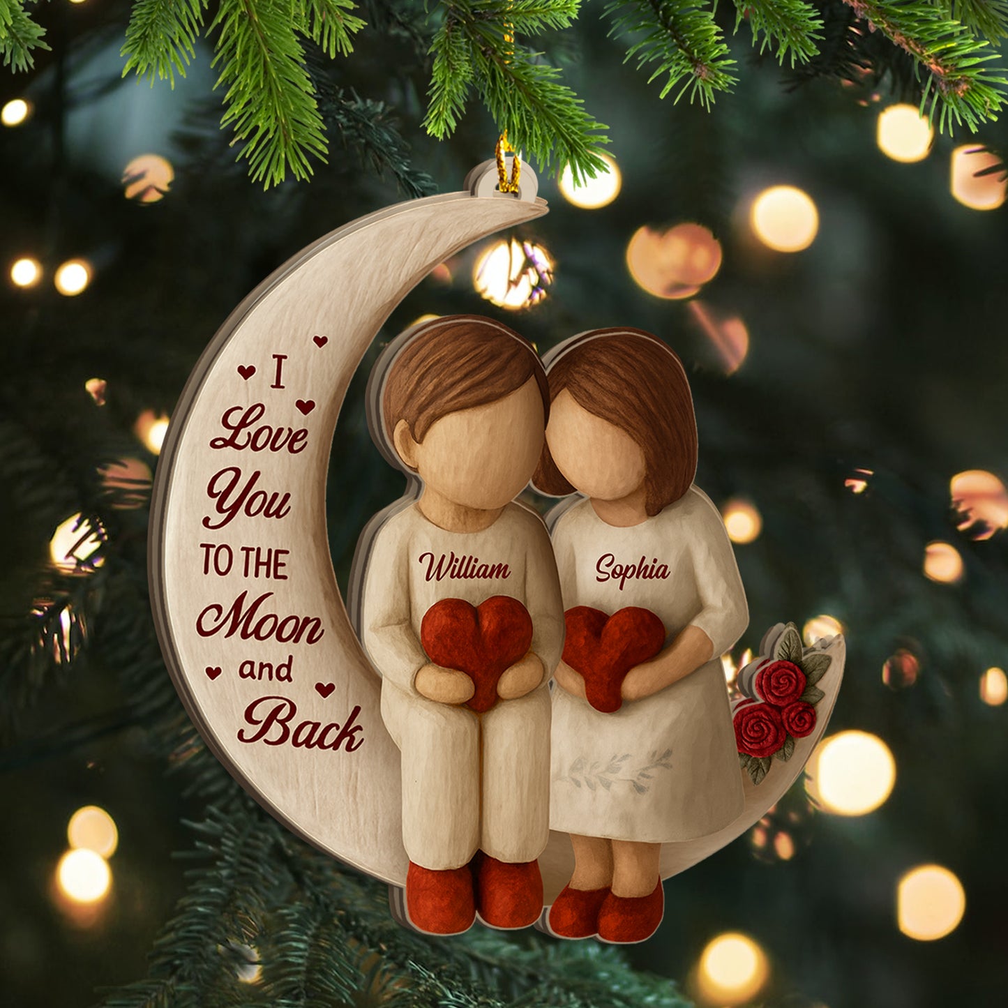 Personalized "Love You to the Moon and Back" Christmas ornament, acrylic holiday decoration.