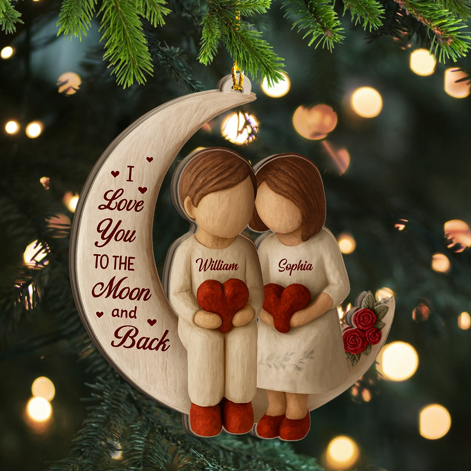 Personalized "Love You to the Moon and Back" Christmas ornament, acrylic holiday decoration.