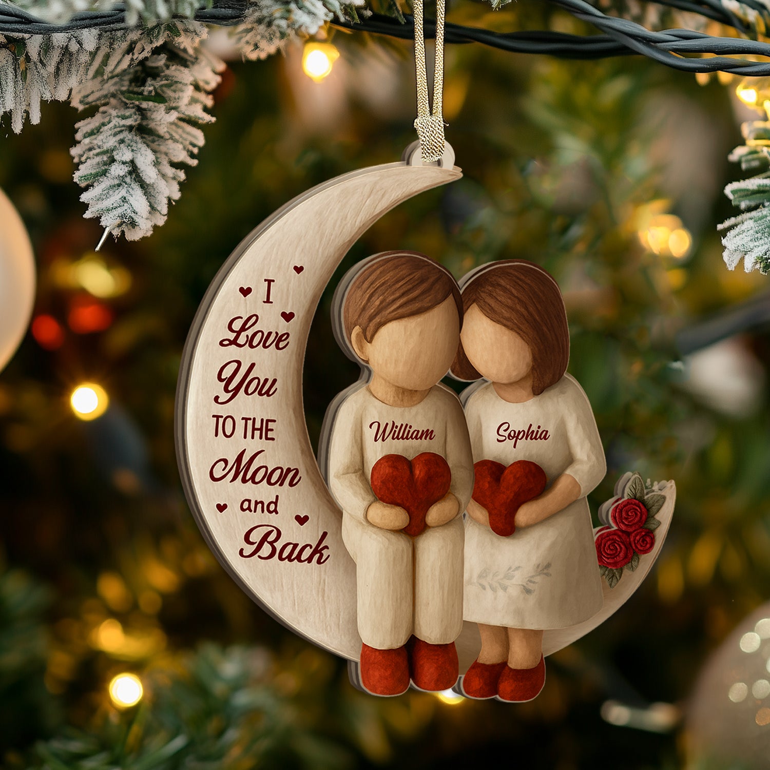 Personalized "Love You to the Moon and Back" Christmas ornament, acrylic holiday decoration.