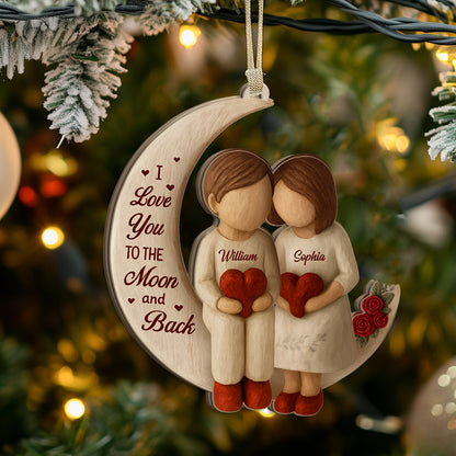 Personalized "Love You to the Moon and Back" Christmas ornament, acrylic holiday decoration.
