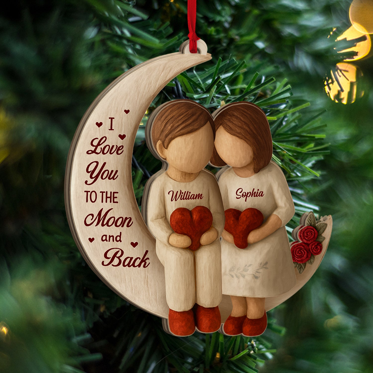 Personalized "Love You to the Moon and Back" Christmas ornament, acrylic holiday decoration.