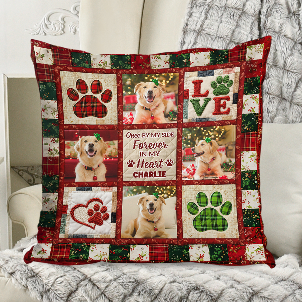 Personalized pet memorial pillow with pawprints - a loving tribute to a cherished pet.