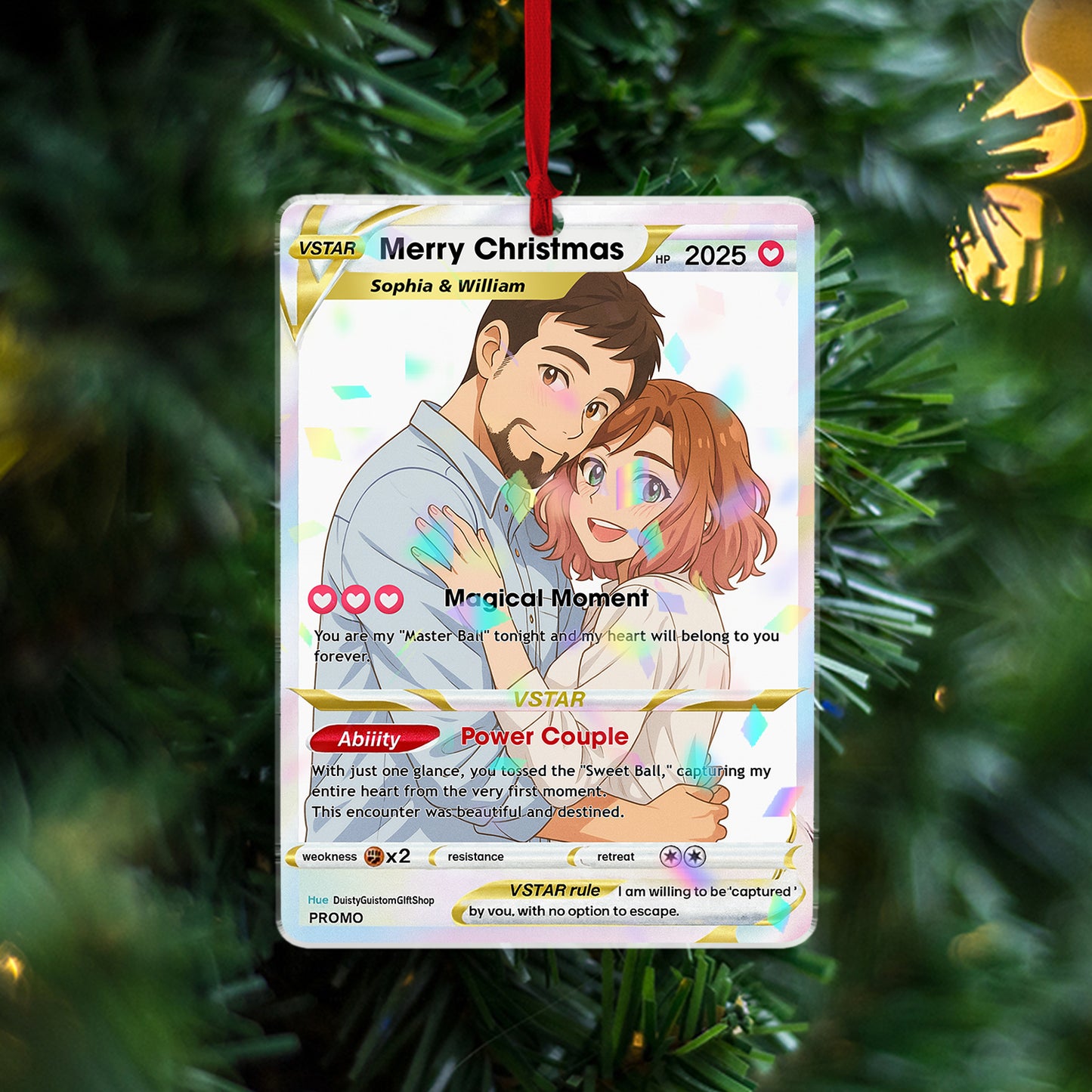 Magical Moment Custom Shape Hologram Ornament with personalized picture inside.