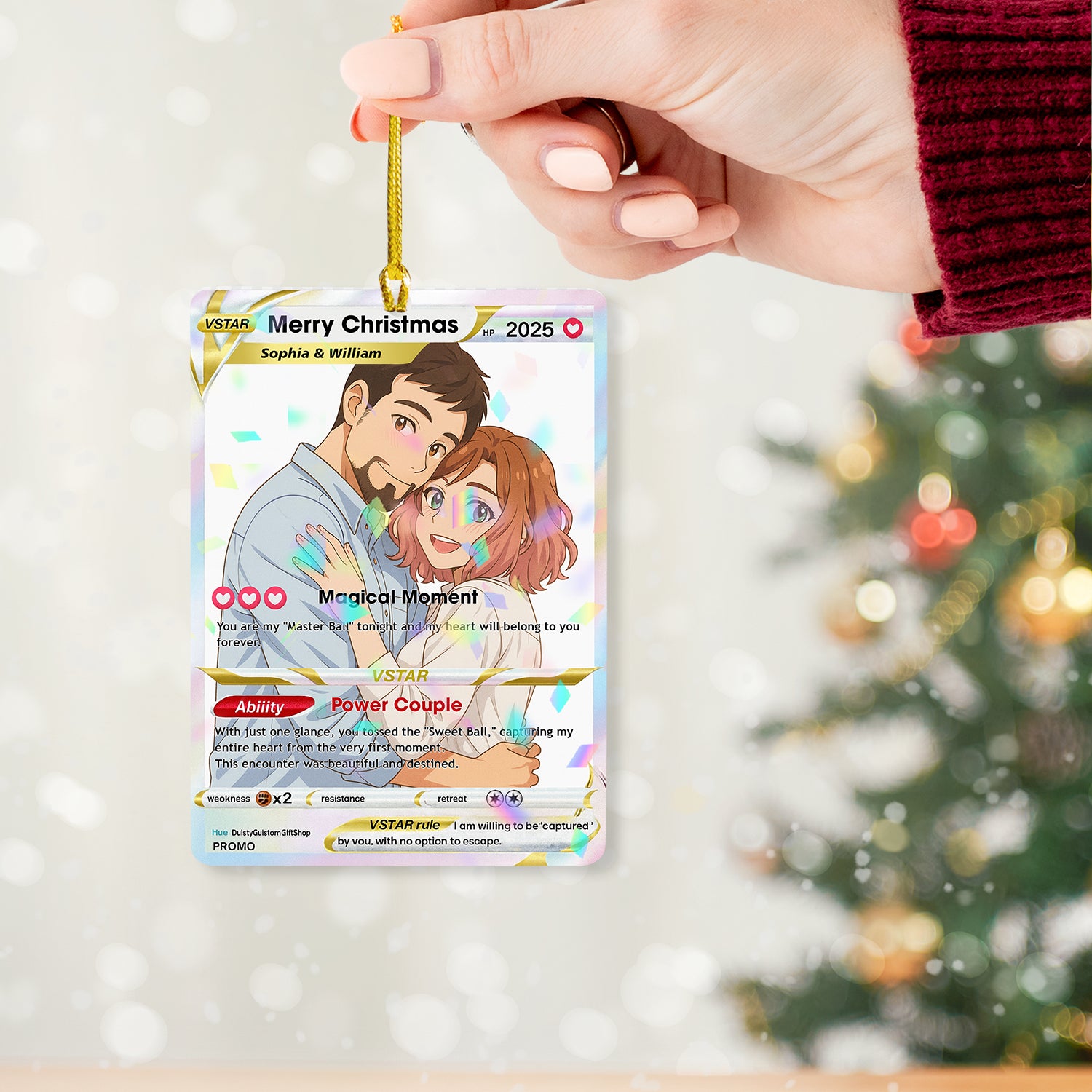 Magical Moment Custom Shape Hologram Ornament with personalized picture inside.