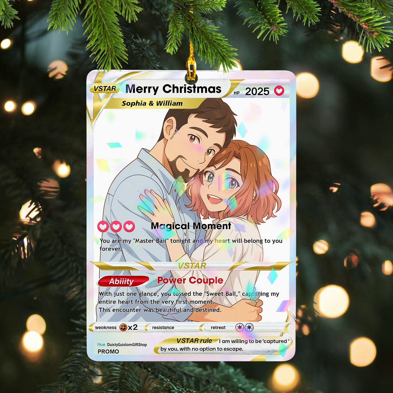 Magical Moment Custom Shape Hologram Ornament with personalized picture inside.