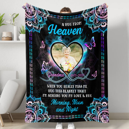 Mandala A Hug From Heaven Memorial Blanket - Personalized sympathy gift.