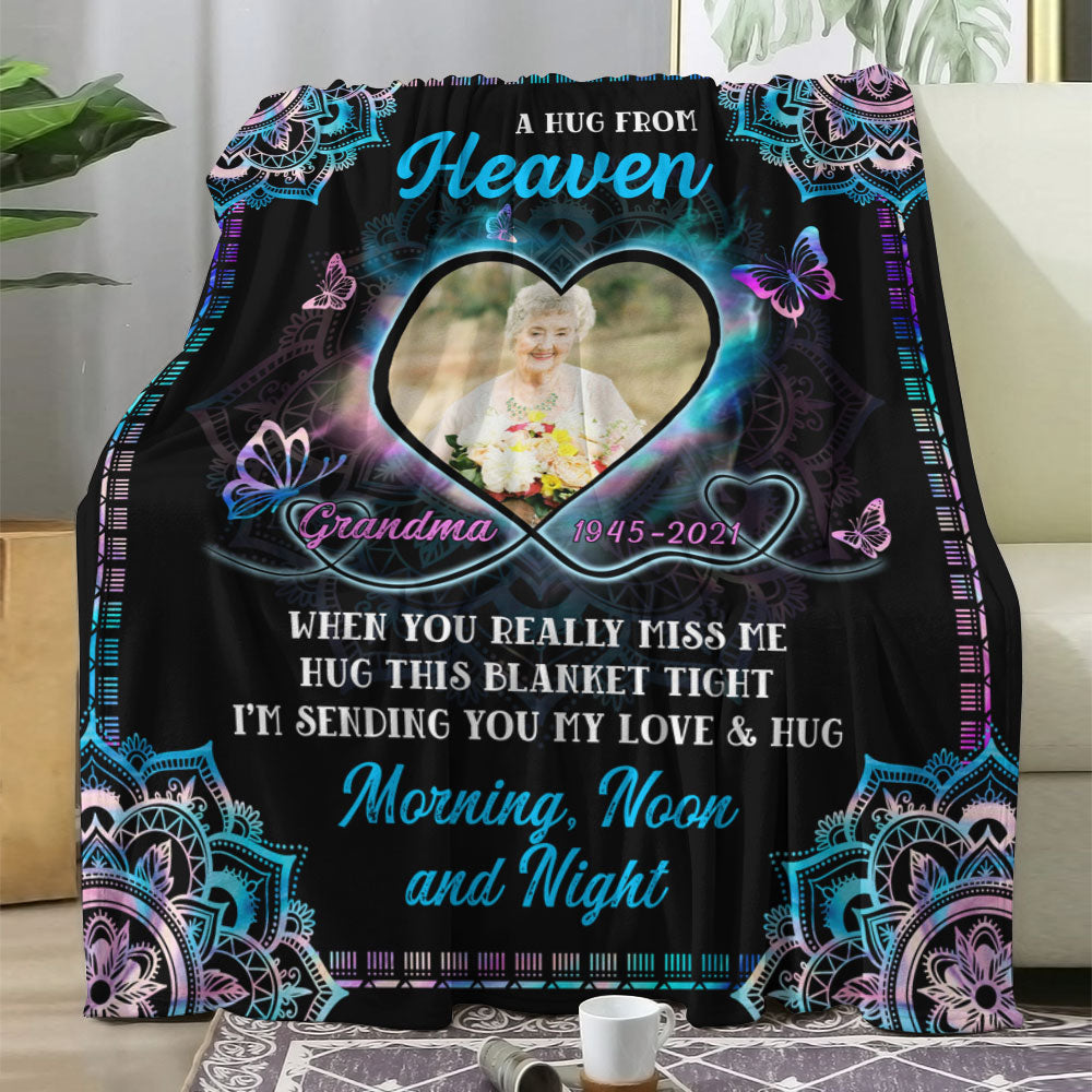 Mandala A Hug From Heaven Memorial Blanket - Personalized sympathy gift.