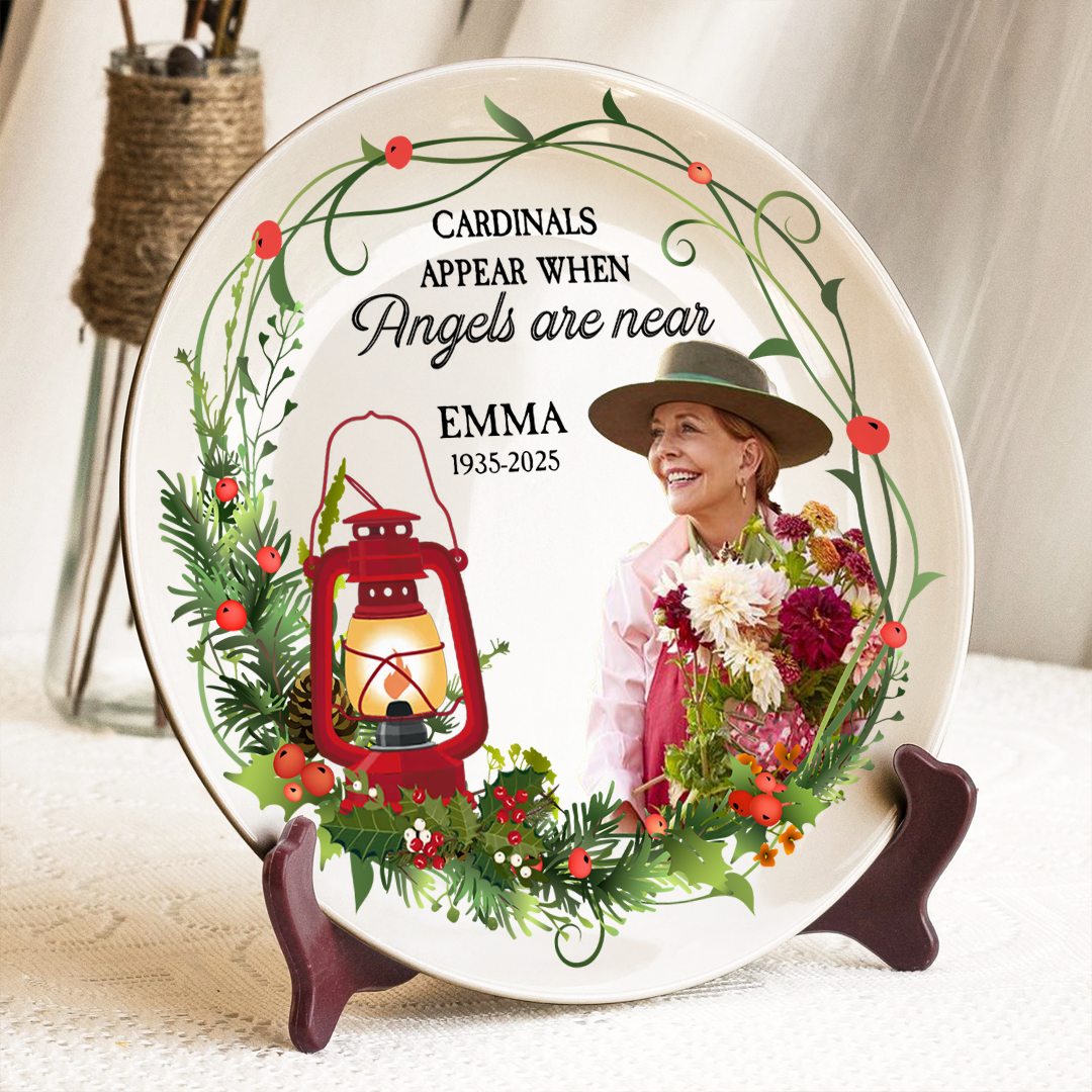 Personalized memorial plate with "My Mind Still Talks to You" design. A touching sympathy gift.