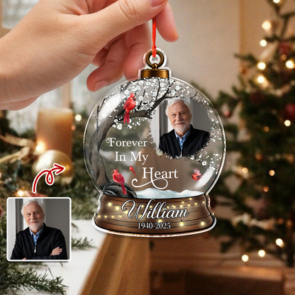 Personalized Memorial Snowball Ornament: Custom acrylic ornament to honor loved ones.