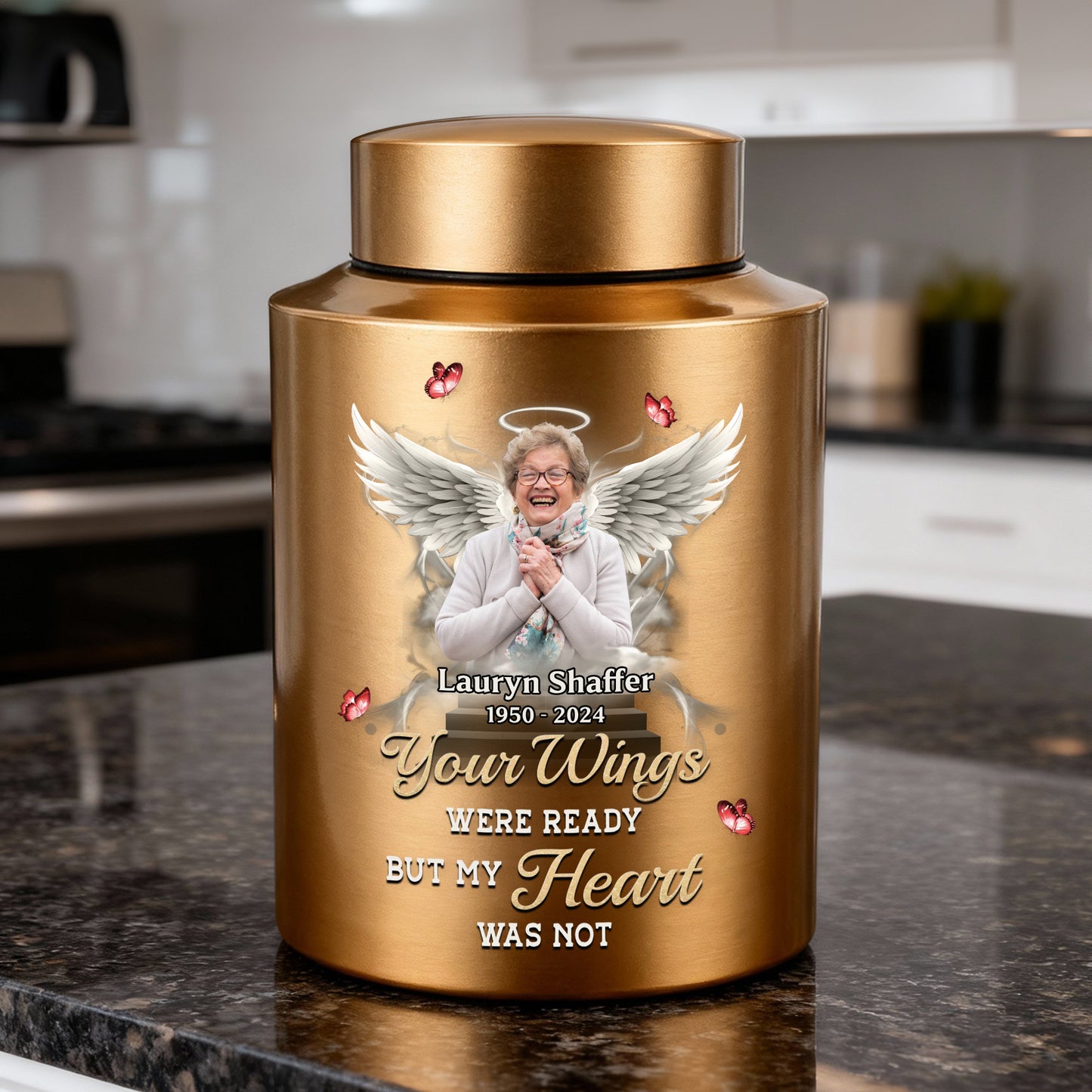 Memorial Wings Keepsake Urn for Ashes, crafted from stainless steel, a beautiful and lasting tribute.