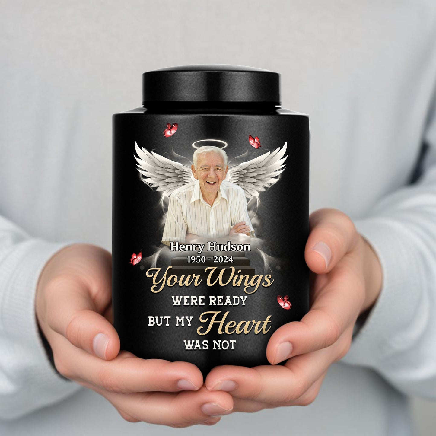 Memorial Wings Keepsake Urn for Ashes, crafted from stainless steel, a beautiful and lasting tribute.