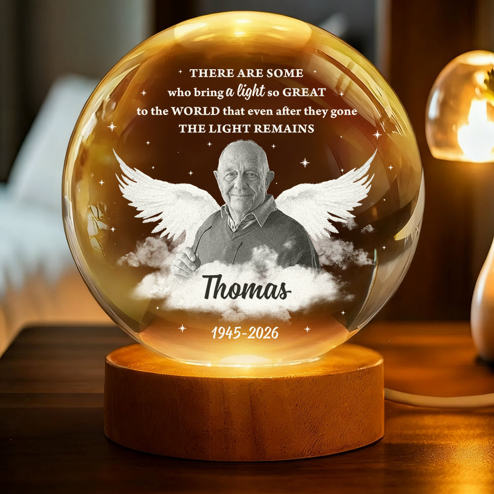 Memorial Wings Light Up The World - Personalized Memorial Crystal Globe Lamp