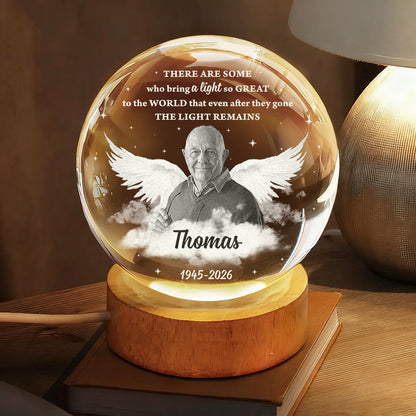 Memorial Wings Light Up The World - Personalized Memorial Crystal Globe Lamp