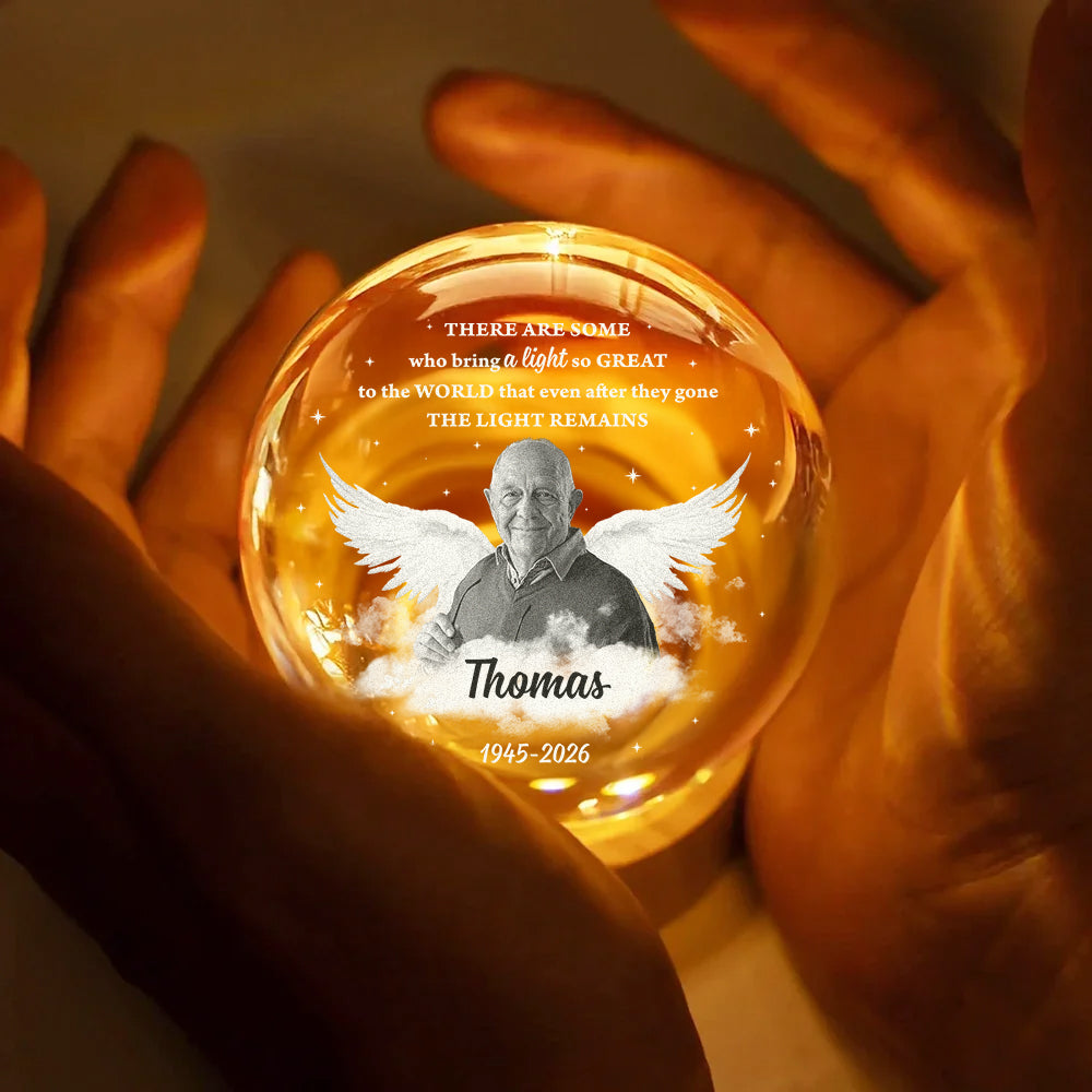 Memorial Wings Light Up The World - Personalized Memorial Crystal Globe Lamp