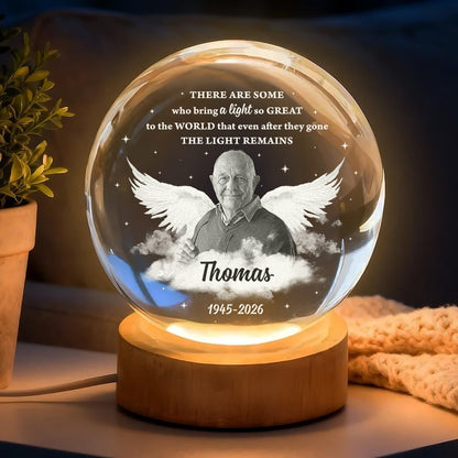 Memorial Wings Light Up The World - Personalized Memorial Crystal Globe Lamp