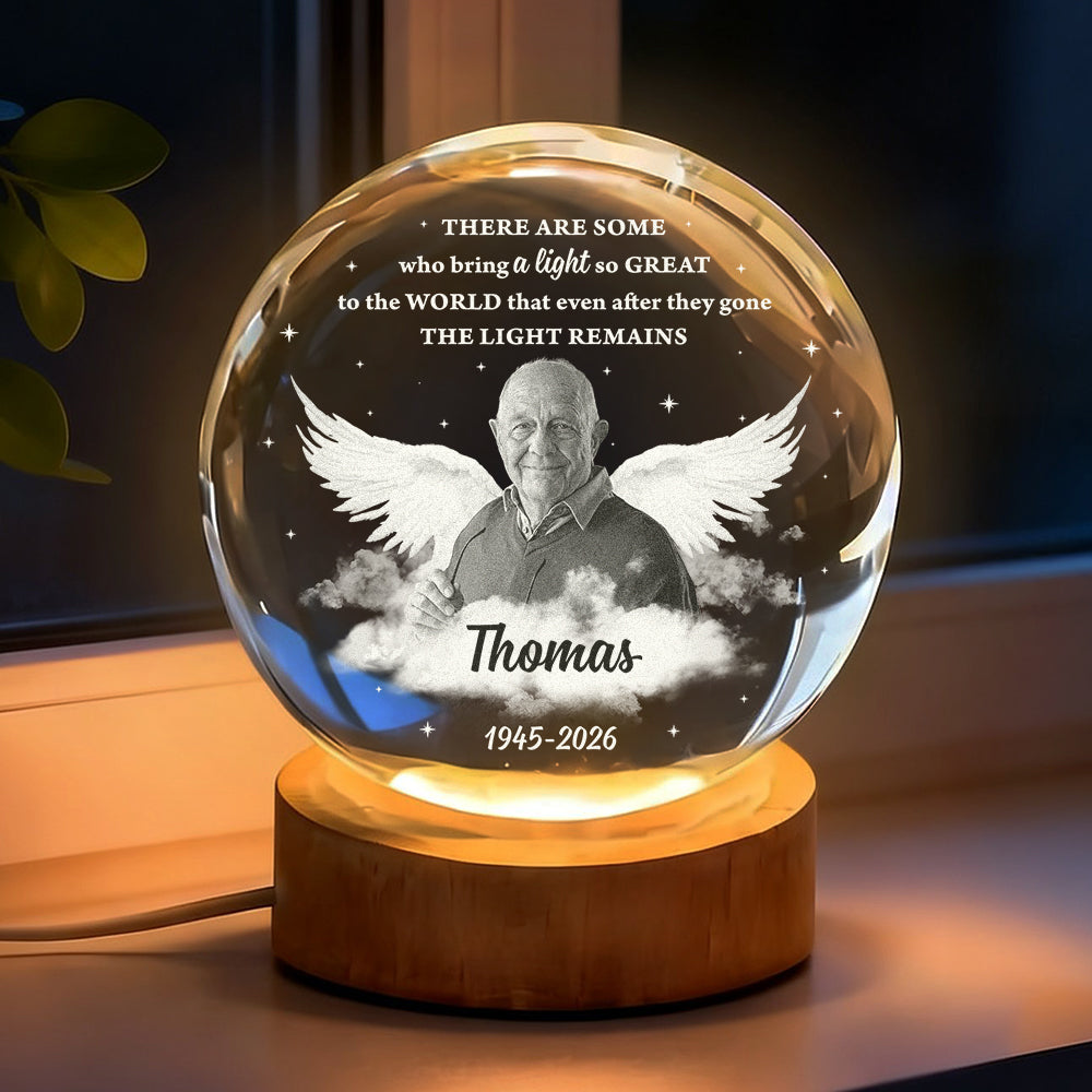 Memorial Wings Light Up The World - Personalized Memorial Crystal Globe Lamp