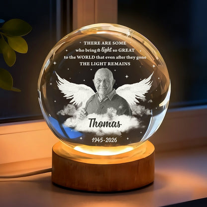 Memorial Wings Light Up The World - Personalized Memorial Crystal Globe Lamp
